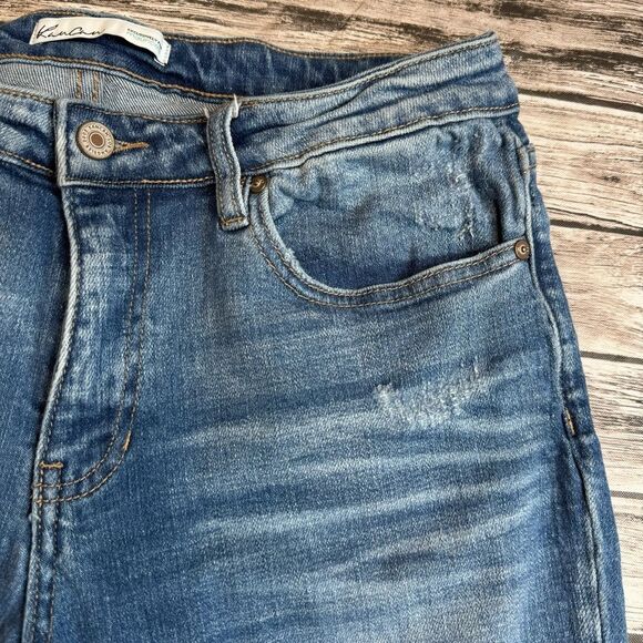 KanCan Women's Straight Leg Ripped Jeans 29 Medium Blue Distressed Ripped Trendy - Picture 4 of 12